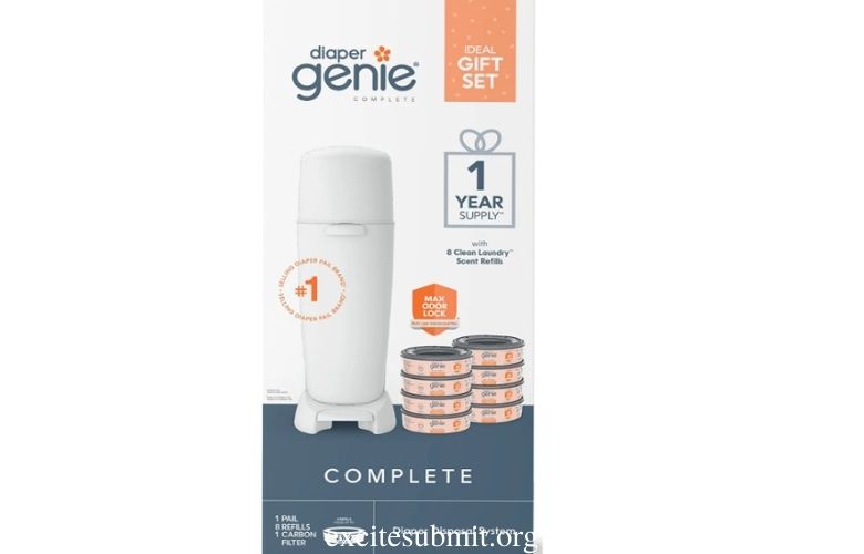 Diaper Genie Registry Gift Set | Includes Diaper Genie Complete Diaper Pail, 8 Refill Bags, 1 Carbon Filter | 1 Year Supply